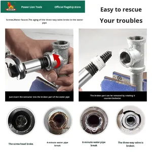 Power <span class=keywords><strong>Lion</strong></span> Triangle Valve Faucet Tool Set Disjoncteur de tuyau à vis à filetage inversé et extracteur de tête cassée avec 1 an de garantie OEM - Product Image 4