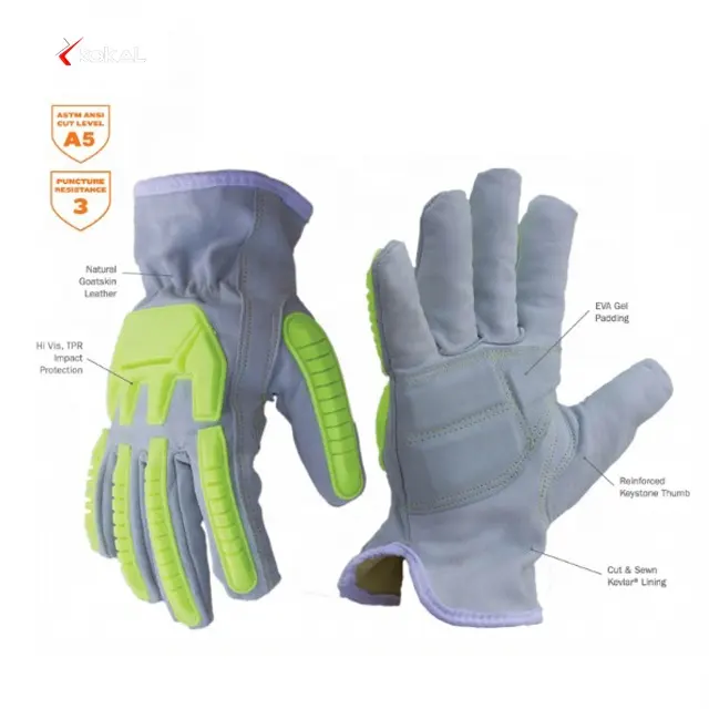 Leather Soft, Flexible TPR on Back of Hand Impact Protection Gloves Safety Gloves Oil Field Work Gloves Premium Grain Goatskin