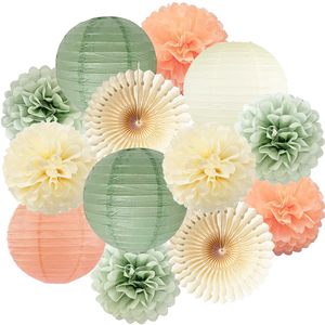 Éventail en papier couleur pêche sauge, motif étoile, très populaire, réutilisable, pour anniversaire, cadeau de mariée, décoration de mariage, fiançailles et fête - Product Image 4