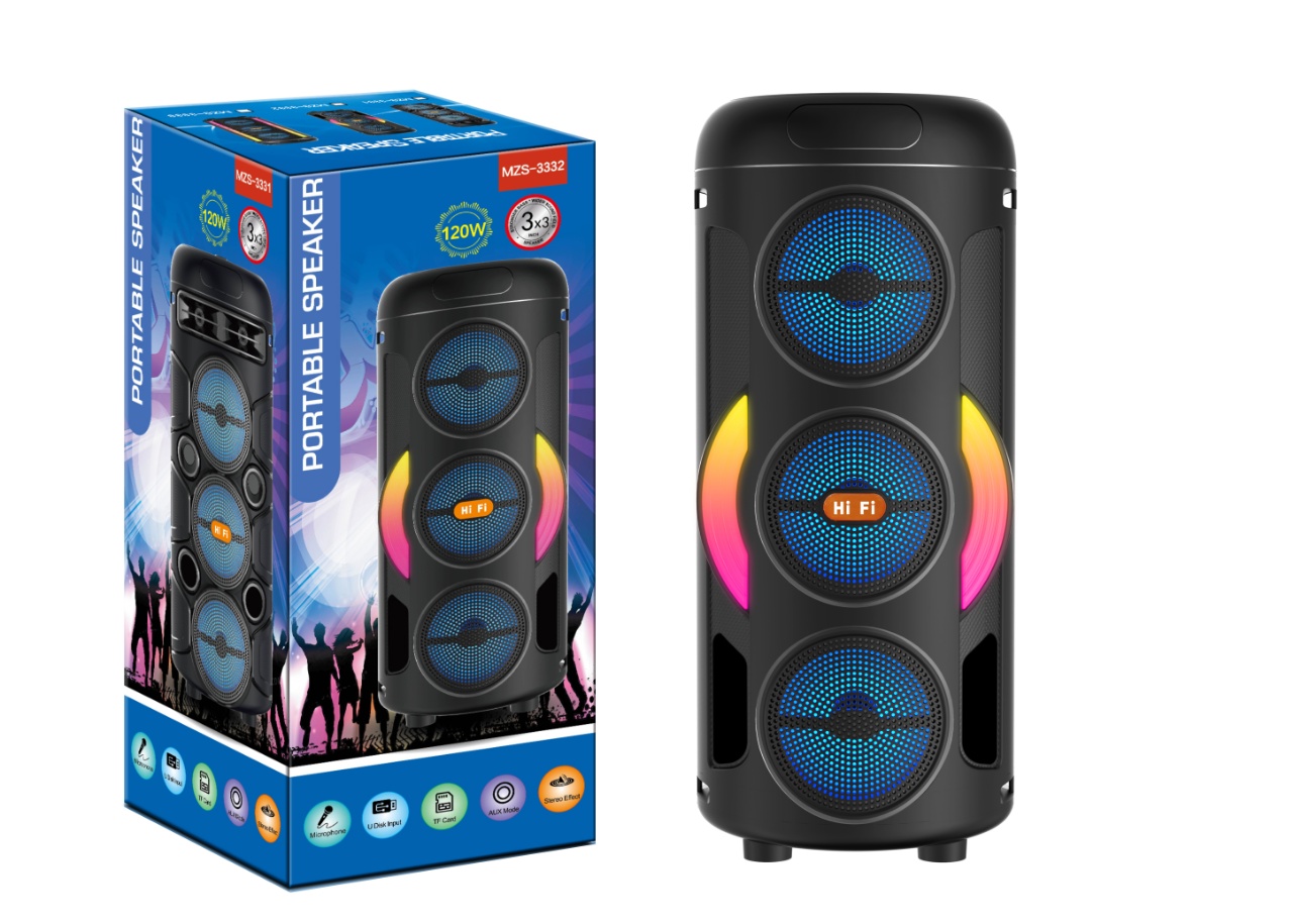 MZS-3332 Bluetooth Hoparlör, 3 İnç Subwoofer, RGB Işıklar, Taşınabilir