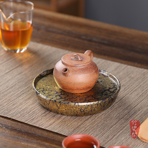 Copper <b>Tea</b> <b>Tray</b> Round Wood Grain Design For Wet Dry Brewing Chinese <b>Tea</b> Table - Product Image 5