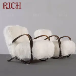 fluffy French lounge modern leisure chair with stainless steel frame fuzzy fur armchair faux wool white furry chair