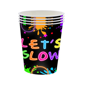 Vaisselle de fête sur le thème du néon, assiettes en papier, gobelets, serviettes, fournitures de fête d'anniversaire néon, jetables, pour usage en intérieur - Product Image 2