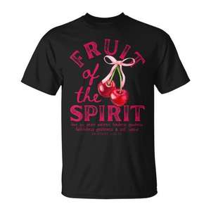 T-shirt chrétien Fruit Of The Spirit, design cerises et nœud rose, noir - Product Image 1