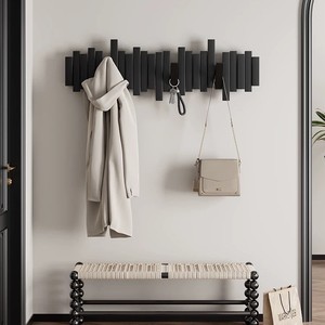 Piano <b>Key</b> Shaped Wall Mounted Clothes <b>Hanger</b> Solid Wood Creative Coat Rack For Living Room Entryway Multipurpose Storage - Product Image 5