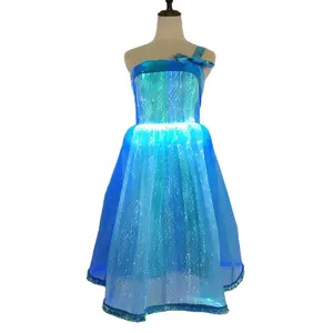 blue multicolor changeable chase led fashion luminous glitter fiber optic dress for performance and event party lighting