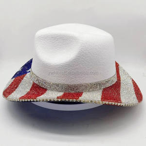 HLC Fabricant pour Strass Cowboy Cowgirl Chapeau Décoration USA Drapeau National Bling Argent Mariée Fête Cadeaux pour Musique <span class=keywords><strong>Concert</strong></span> - Product Image 5