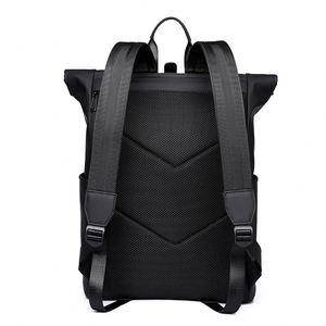 Quality Roll <b>Top</b> Laptop Backpack with Back Side Open Pocket Waterproof PU Leather Custom logo Business Backpack for Teenager - Product Image 4