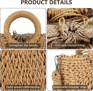 Mini Yarım Daire El Dokuması Kadın Yaz Retro Plaj Çantası Üst Saplı Hasır Çanta Clutch Çanta - Product Image 2