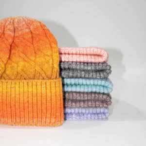 2025 Winter New Arrivals Wool Knitted Hat Rain Bow <b>Tie</b> Dyed Color Braid Pattern Thick Fashion Women Men Beanie Hat - Product Image 3