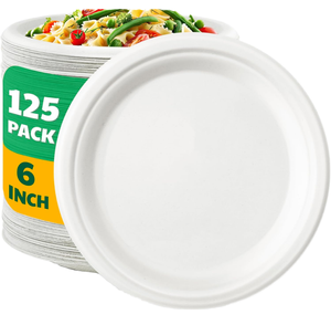 Sugarcane Bagasse <b>Plates</b> 6 9 Inch Compostable <b>Plates</b> for Picnic Camping Outdoor Food - Product Image 1