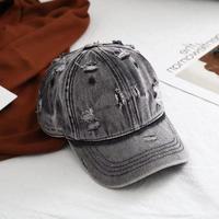 Casquette de baseball Y2K en jean délavé et déchiré, style vintage bleu, ajustable, pour homme, faible MOQ, personnalisable