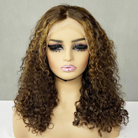 Peluca de Cabello Vietnamita Virgen, Cabello con Cutícula Alineada, Pelucas de Cabello Humano con Rizo de Lujo Color Piano SDD, Frente de Encaje de 14 Pulgadas
