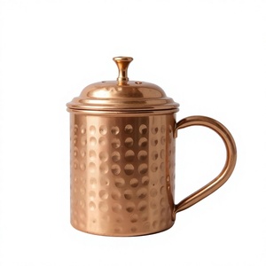 Mug en cuivre pur avec couvercle, design classique martelé cylindrique fait main, tasse réutilisable pour la maison, la cuisine, le bureau, ou comme cadeau - Product Image 1