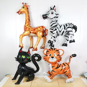 Large 4D Animal Aluminum Film Balloons Black Cat Tiger Lion Zebra Standing Balloon Birthday Party Photography Props Ball