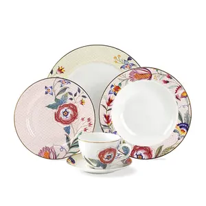 Custom packing heat-resistant tableware fine porcelain dinner set with gold