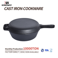 Set Peralatan Masak Besi Cor 3,2 Liter Heavy Duty 2 in 1: Panci Roti Besi Cor & Wajan dengan Tutup