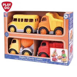 Playgo MIGHTY WHEELS COMBO DUMP TRUCK CITY SCHOOL BUS FIRE ENGINE CEMENT MIXER