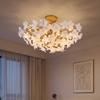 Lustre en verre à fleurs fait main de luxe, lampe de plafond en aluminium doré, luminaire suspendu pour salon et chambre à coucher