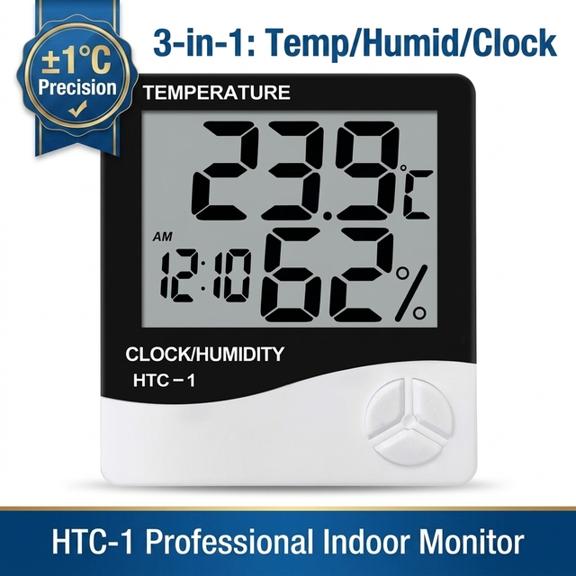 Digital Temperature and Humidity Room Thermometer Thermo Hygrometer and Clock