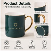 Mug en céramique personnalisé avec bordure et poignée dorées, impression de logo OEM ODM, emballage couleur, tasse à café en gros