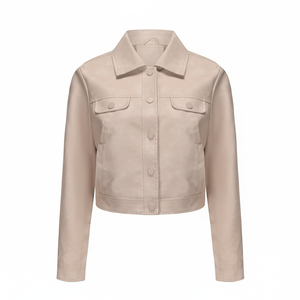 Permium เสื้อแจ็คเก็ตหนังเทียมสำหรับผู้หญิง, เสื้อโค้ททรงย้อนยุคคอเสื้อพับลง - Product Image 1