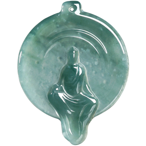 Colgante de Buda sin rostro de jade natural azul esmeralda, pieza de joyería budista de jade de grado hielo para iluminación Zen. - Product Image 5