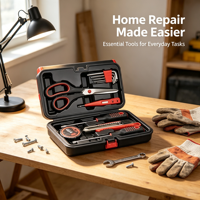 Kit de Herramientas Manuales de Acero 12 en 1, Juego de Reparación Portátil para Automóviles y Hogar con Estuche Rígido