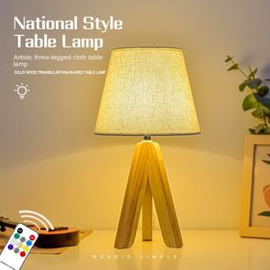 Lámpara de Mesa Trípode de Madera Natural Nórdica con Pantalla de <span class=keywords><strong>Lino</strong></span>, Lámpara de Noche Minimalista de Madera con Pantalla de Tela de <span class=keywords><strong>Lino</strong></span> - Product Image 6