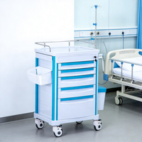 Chariot de Premiers Secours Portable en Alliage d'Aluminium et Plastique ABS, Mobilier Hospitalier Multifonctionnel Durable avec 5 Tiroirs et Verrouillage Centralisé pour Hôpital