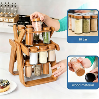 Étagère à épices en bois durable en forme de grande roue, design rotatif créatif avec bocaux à couvercle en bois pour la cuisine des chefs gourmets