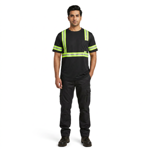 T-shirt respirant à manches courtes pour hommes, très vendu, avec bandes réfléchissantes pour électriciens et mécaniciens, en tissu extensible, idéal pour l'été - Product Image 1