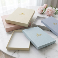 Boîte cadeau rigide en papier spécial bleu beige de luxe - Couvercle et base roses, matériaux recyclés, boîtes personnalisables, emballage cadeau