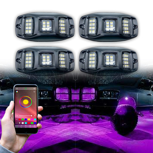 Autodragons RGBW 4 Pod LED Rock Light Ultra-Wide Angle 5050SMD Étanche Contrôle par Application Kit d'éclairage sous châssis tout-terrain Multicolore - Product Image 1
