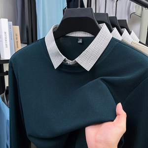 Autunno nuova <span class=keywords><strong>Polo</strong></span> da uomo a <span class=keywords><strong>maniche</strong></span> <span class=keywords><strong>lunghe</strong></span> Business Casual Slim elastico Top moda classico tinta unita di marca Basic Top - Product Image 2