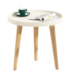 Table Basse de salon, meuble de salon, Table Basse en Mdf, petit café, Table d'appoint ronde avec pieds en bois