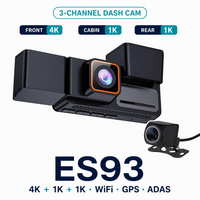 Caméra embarquée 3 canaux 3,18 pouces 4K avant + 1K intérieur + 1K arrière avec WiFi, application, GPS, ADAS, surveillance de stationnement 24h/24 et enregistrement en boucle