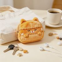 Porte-monnaie en peluche personnalisé pour femme, motif chat orange mignon et doux, avec fermeture éclair, mini sac portefeuille