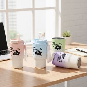 Stainless Steel Insulated Water Bottle Pop-Up Lid Portable Thermal Bottle <b>Large</b> Capacity Food Grade Travel Mug - Product Image 1