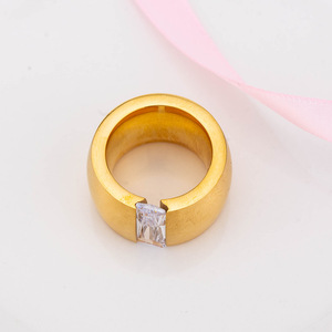 Men's Geometric Gold Plated <b>Titanium</b> Steel Zircon <b>Ring</b> XYR0041 Everyday Wear Pinky <b>Ring</b> - Product Image 4
