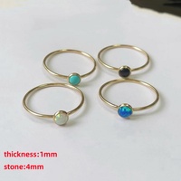 Bijoux rétro Bague remplie d'or 14 carats avec opale artificielle de 4mm Agate noire Turquoise Lunette Perles Bague pour femmes filles