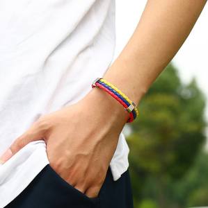 थोक कंगन गहने बुने हुए राष्ट्रीय ध्वज रंग चमड़े के कंगन - Product Image 5