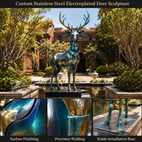 Sculpture de cerf sur mesure en acier inoxydable, taille réelle, artisanat métallique électroplaqué, grande décoration pour jardin, place publique, hôtel, directement de l'usine