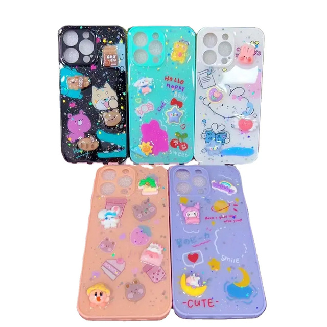 Lovely Doll 3D Cartoon Drops Glue Phone Case Anti-drop Cover for iPhone 12 13 14 15 Series 16 Pro Max 16E
