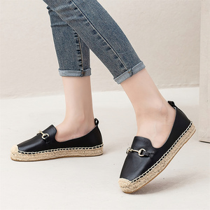 <span class=keywords><strong>Alpargatas</strong></span> de cuero premium para <span class=keywords><strong>mujer</strong></span>, sin cordones, con suela de yute natural tejida, mocasines antideslizantes con plataforma, zapatos para caminar y desplazarse. - Product Image 3
