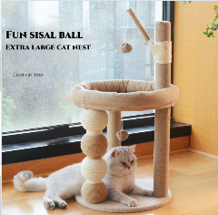 Tempat Tidur Kucing Berlapis Sisal, Mainan Pohon Garukan Indoor dengan Produk Kucing Lucu, Bola Bulu untuk Anak Kucing, Tiang Garukan Kucing - Product Image 6