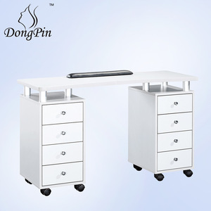 Modern Minimalist Nail Salon <b>Workstation</b> White Solid Wood 4 Drawer Mobile Storage Office Desk - Product Image 4