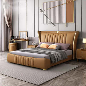 Cadre en bois massif <span class=keywords><strong>Lit</strong></span> double queen king size Tête de <span class=keywords><strong>lit</strong></span> rembourrée en <span class=keywords><strong>cuir</strong></span> <span class=keywords><strong>blanc</strong></span> <span class=keywords><strong>Lit</strong></span> de mariage laqué doux pour <span class=keywords><strong>lit</strong></span> haut-fermé - Product Image 4