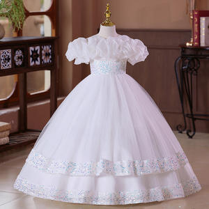 Vestido de Fiesta Largo de Princesa para Niñas de 10 Años, Color Blanco, Personalizado, para Comunión, Boda, con Mangas Largas y Lazo - Product Image 1