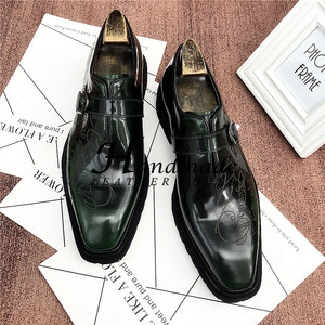 Chaussures habillées en cuir faites à la main pour hommes, finition laquée brillante, bout pointu, style anglais, chaussures de mariage montantes, légères - Product Image 5